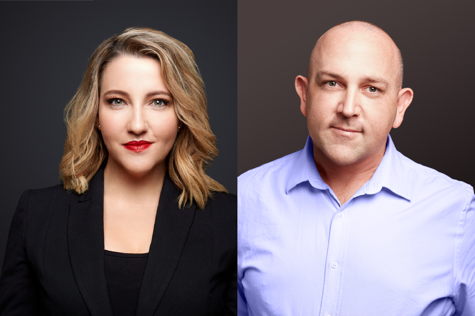 Professional headshots of woman and man side by side