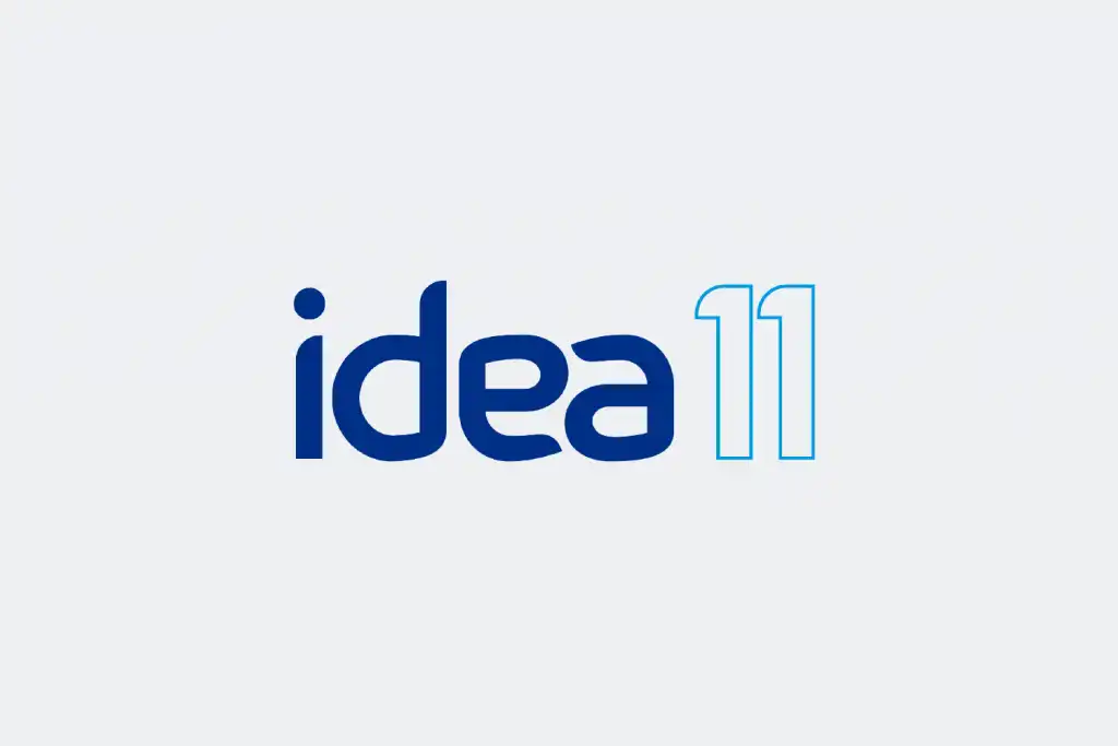 Idea 11 logo in blue text